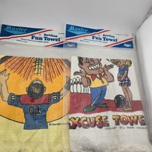 Vintage 90s Bowling Ball Fun Sport Towels Pair Master Industries NOS Comic Towel